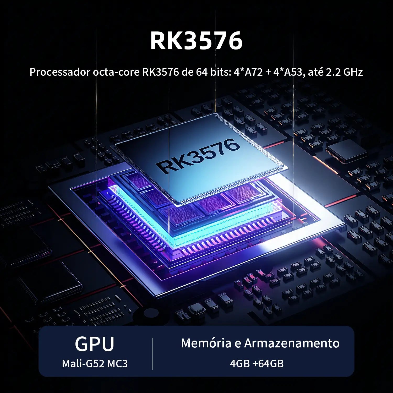 Processador RK3576 octa-core 64 bits GPU Mali-G52 chipset gamer