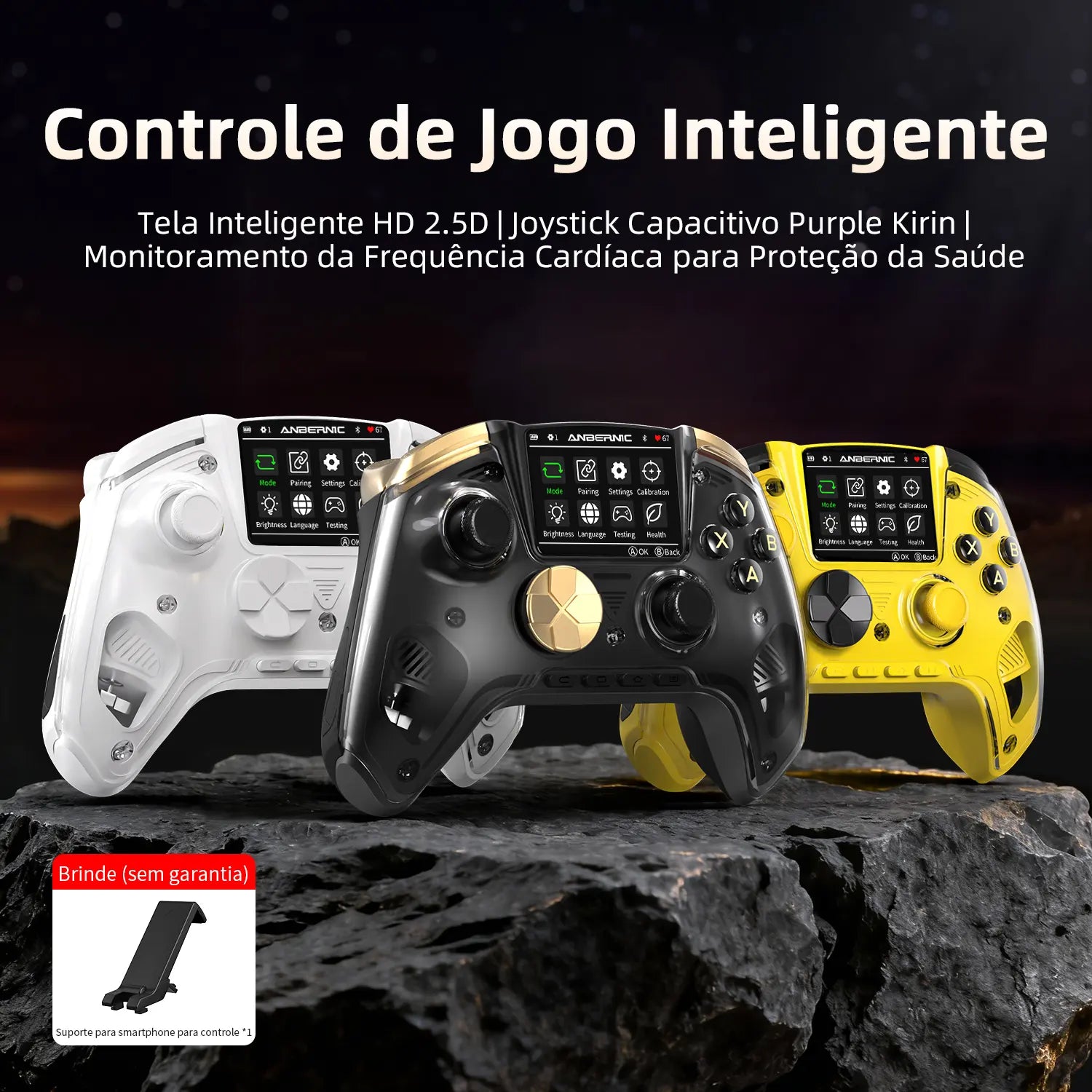 Controle de jogo inteligente ANBERNIC com tela HD 2.5D e monitor de frequência cardíaca