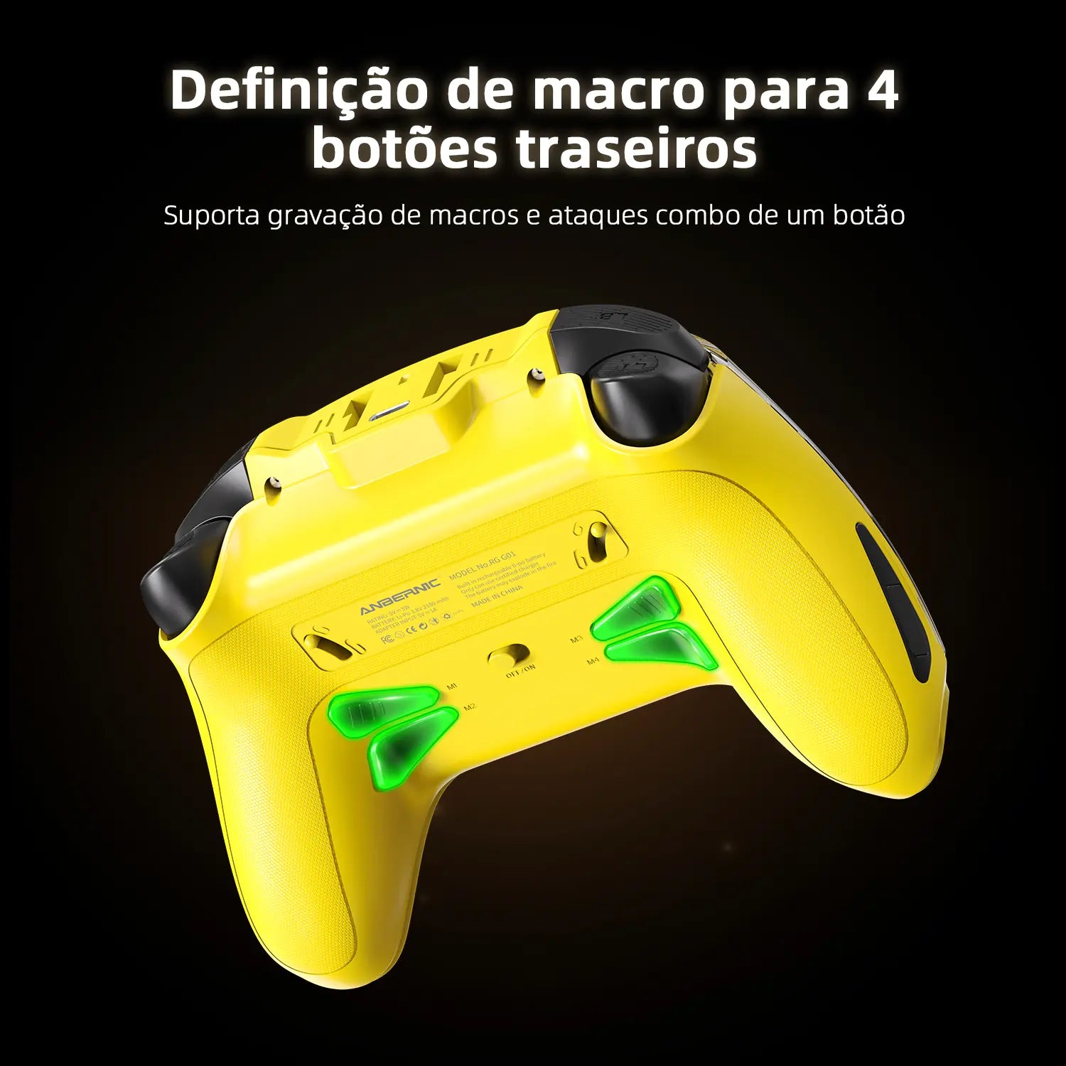 4 botões traseiros programáveis com definição de macro e suporte a combo