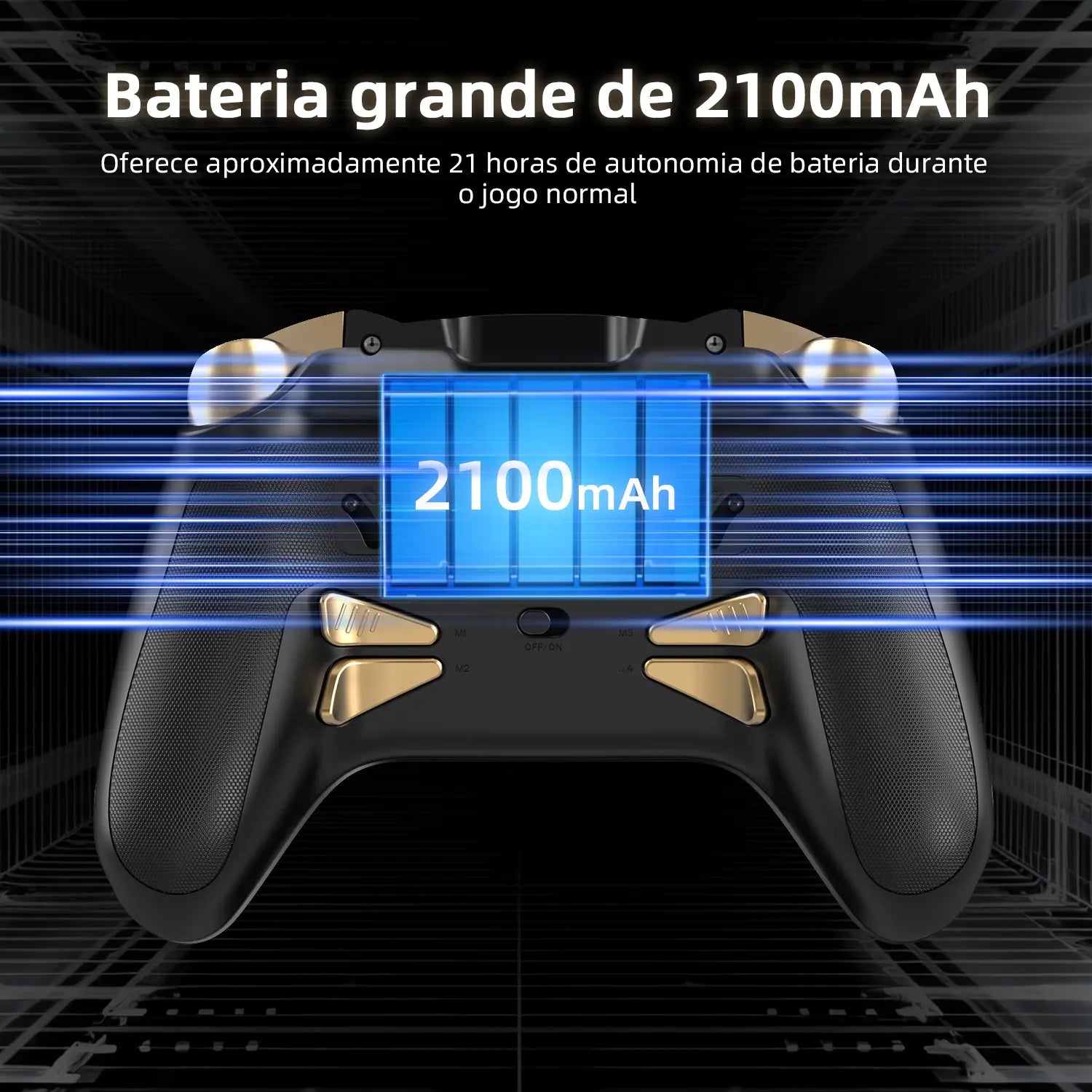 Bateria de 2100mAh com 21 horas de duração para controle de jogo