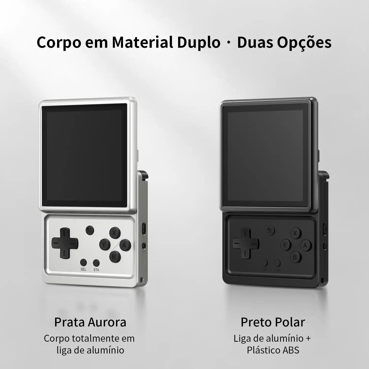 Comparação de versões de cores do RG Rotate. À esquerda está o modelo Aurora Silver com corpo totalmente em liga de alumínio; à direita está o modelo Polar Black com corpo de liga de alumínio e plástico ABS.