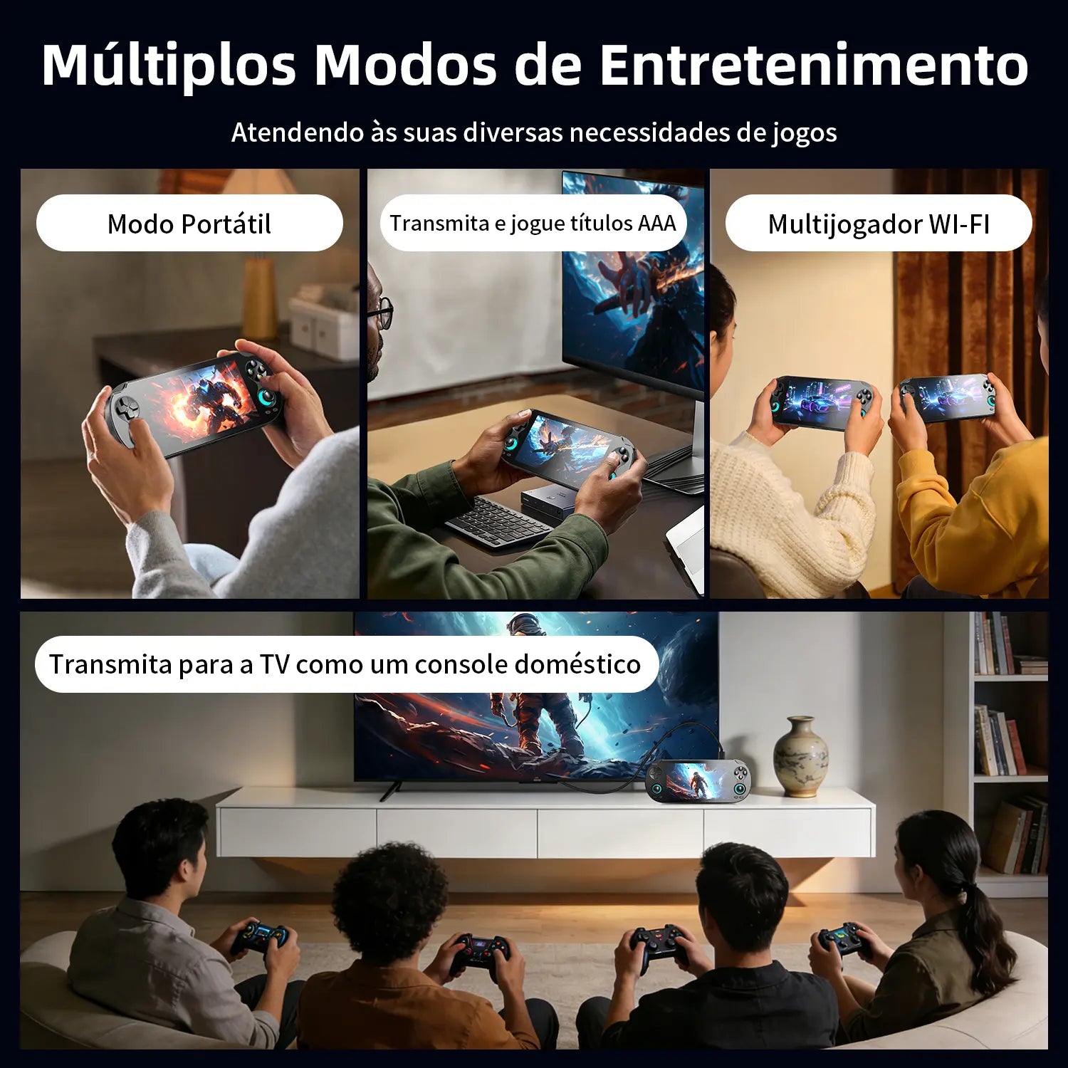 Múltiplos modos de jogo: portátil, streaming, multiplayer WiFi e TV
